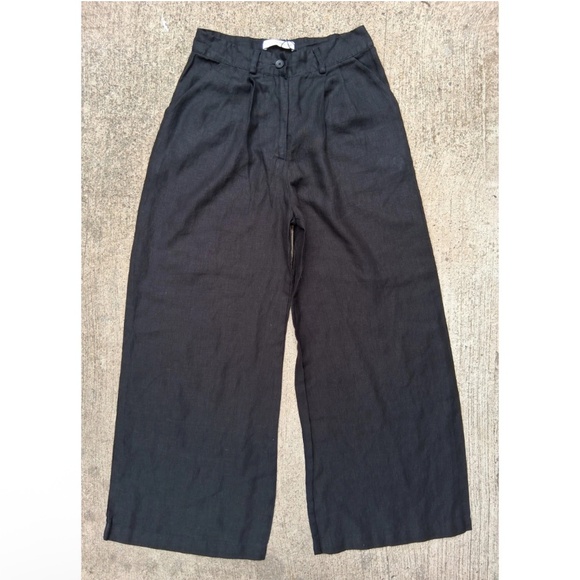 Faithful The Brand Black Linen Pleated Wide Leg Pants - Picture 1 of 5